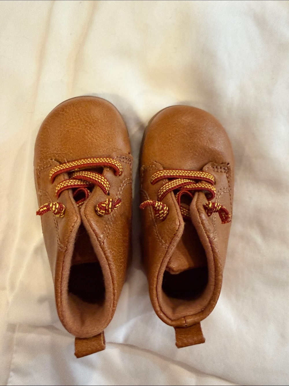 Cat & Jack Tan Brown Baby Walker Boots with Red-Accent Laces